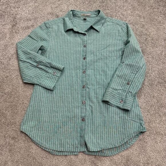 Horny Toad Fanfair Shirt Womens XS Green Striped Long Sleeve Organic Cotton Top - Picture 1 of 14